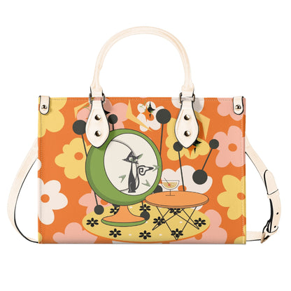 Mid Century Modern Gal Signature Atomic Cat, Retro Floral Summer Vibes Atomic Kitschy Handbag, Shoulder Bag - Mid Century Modern Gal
