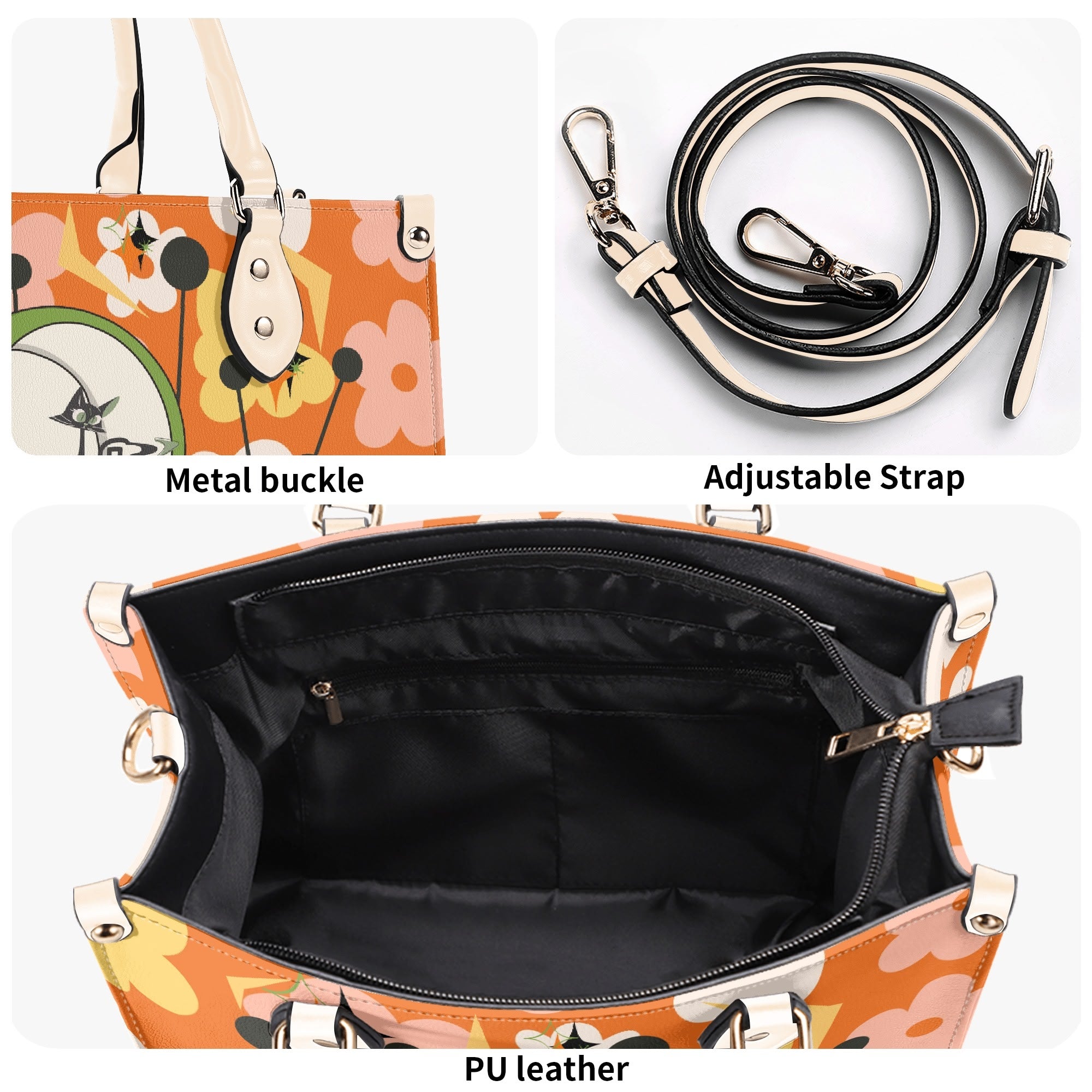 Mid Century Modern Gal Signature Atomic Cat, Retro Floral Summer Vibes Atomic Kitschy Handbag, Shoulder Bag - Mid Century Modern Gal