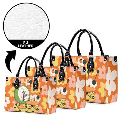 Mid Century Modern Gal Signature Atomic Cat, Retro Floral Summer Vibes Atomic Kitschy Handbag, Shoulder Bag - Mid Century Modern Gal