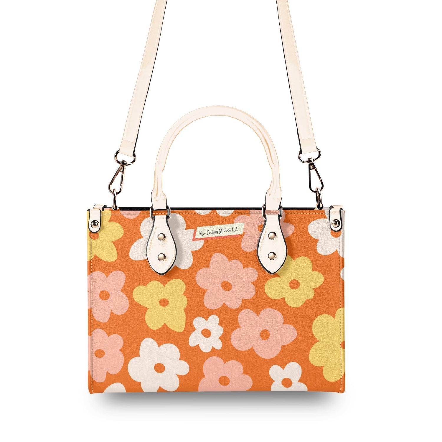 Mid Century Modern Gal Signature Atomic Cat, Retro Floral Summer Vibes Atomic Kitschy Handbag, Shoulder Bag - Mid Century Modern Gal