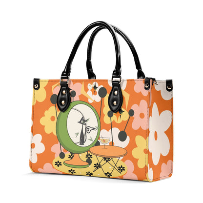 Mid Century Modern Gal Signature Atomic Cat, Retro Floral Summer Vibes Atomic Kitschy Handbag, Shoulder Bag - Mid Century Modern Gal