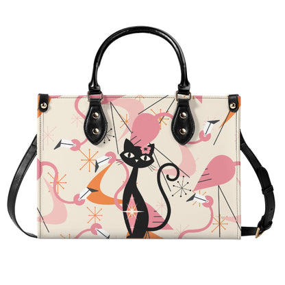 Retro Flamingos, Kitschy Atomic Cat, Mid Century Modern Gal Signature Handbags, Atomic Kitschy Handbag, Shoulder Bag - Mid Century Modern Gal