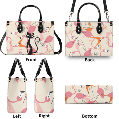 Retro Flamingos, Kitschy Atomic Cat, Mid Century Modern Gal Signature Handbags, Atomic Kitschy Handbag, Shoulder Bag - Mid Century Modern Gal