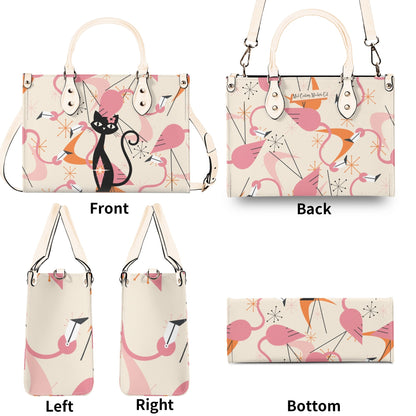 Retro Flamingos, Kitschy Atomic Cat, Mid Century Modern Gal Signature Handbags, Atomic Kitschy Handbag, Shoulder Bag - Mid Century Modern Gal