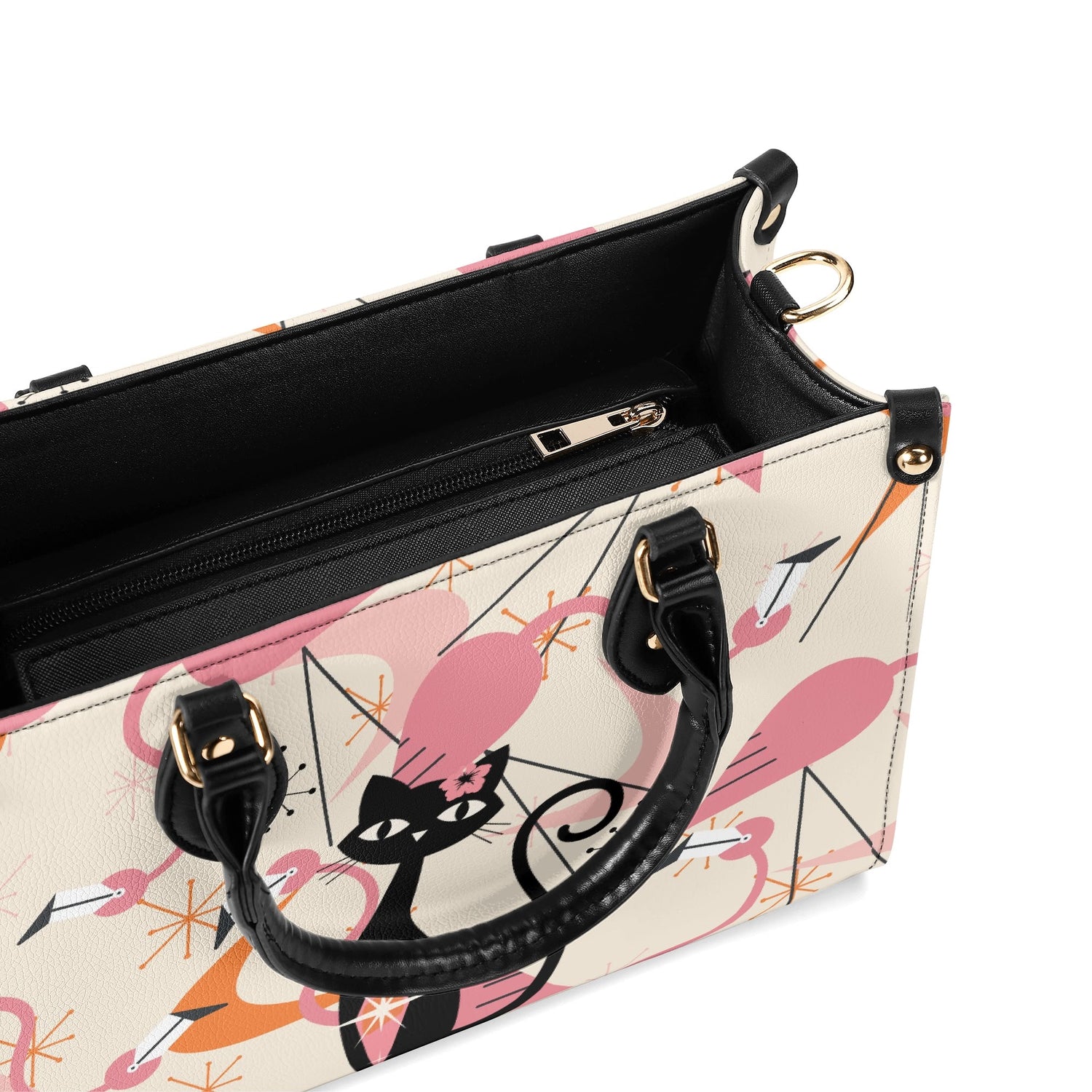 Retro Flamingos, Kitschy Atomic Cat, Mid Century Modern Gal Signature Handbags, Atomic Kitschy Handbag, Shoulder Bag - Mid Century Modern Gal