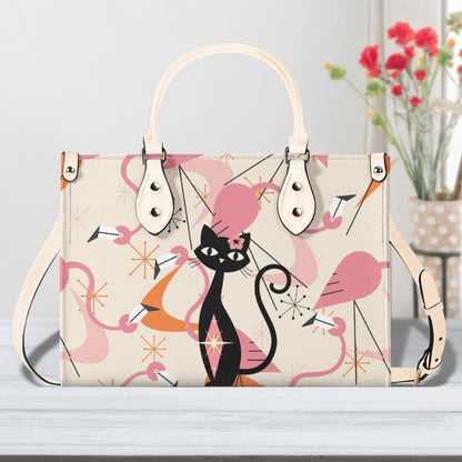 Retro Flamingos, Kitschy Atomic Cat, Mid Century Modern Gal Signature Handbags, Atomic Kitschy Handbag, Shoulder Bag - Mid Century Modern Gal