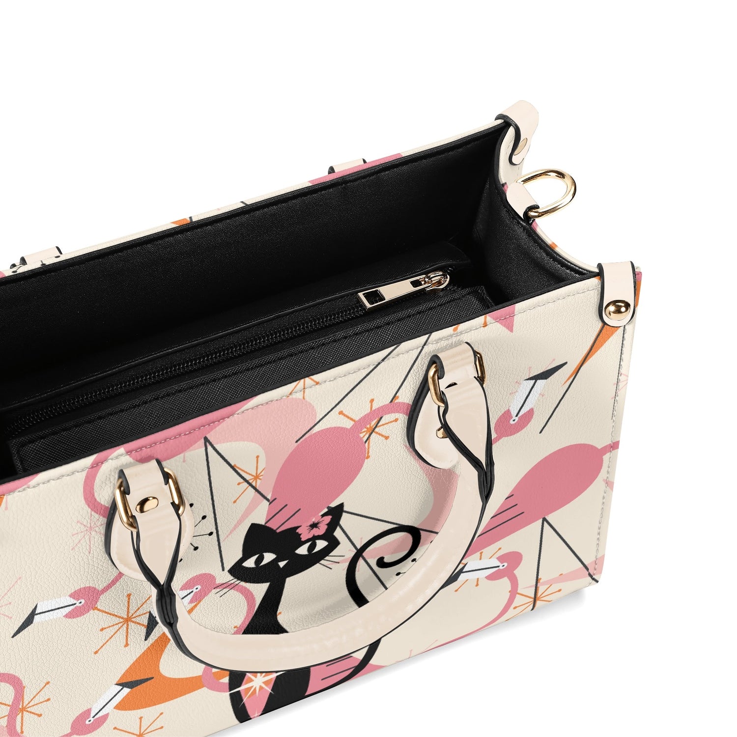 Retro Flamingos, Kitschy Atomic Cat, Mid Century Modern Gal Signature Handbags, Atomic Kitschy Handbag, Shoulder Bag - Mid Century Modern Gal