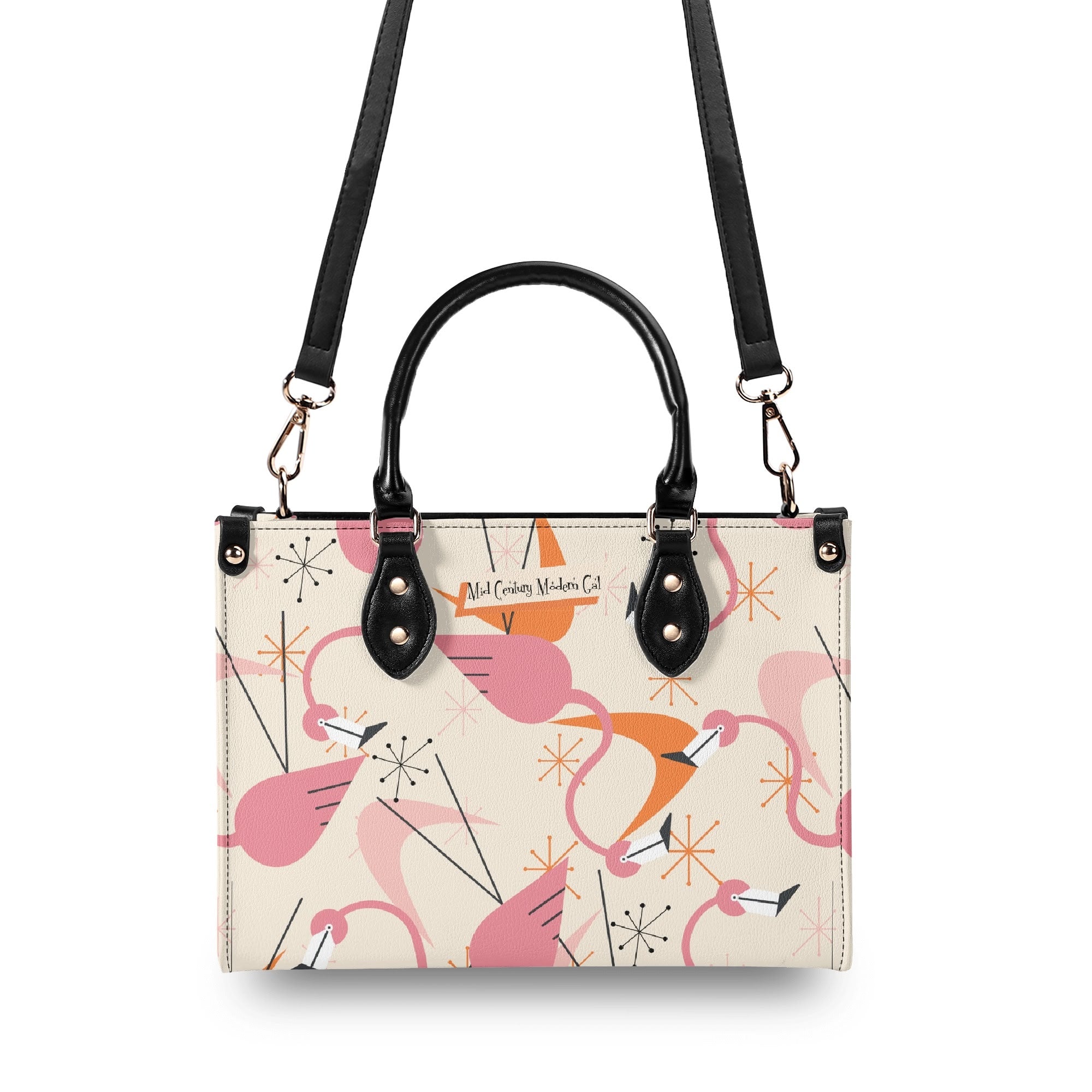 Retro Flamingos, Kitschy Atomic Cat, Mid Century Modern Gal Signature Handbags, Atomic Kitschy Handbag, Shoulder Bag - Mid Century Modern Gal