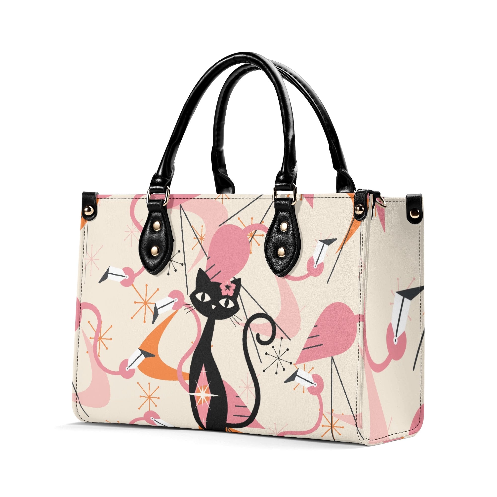 Retro Flamingos, Kitschy Atomic Cat, Mid Century Modern Gal Signature Handbags, Atomic Kitschy Handbag, Shoulder Bag - Mid Century Modern Gal
