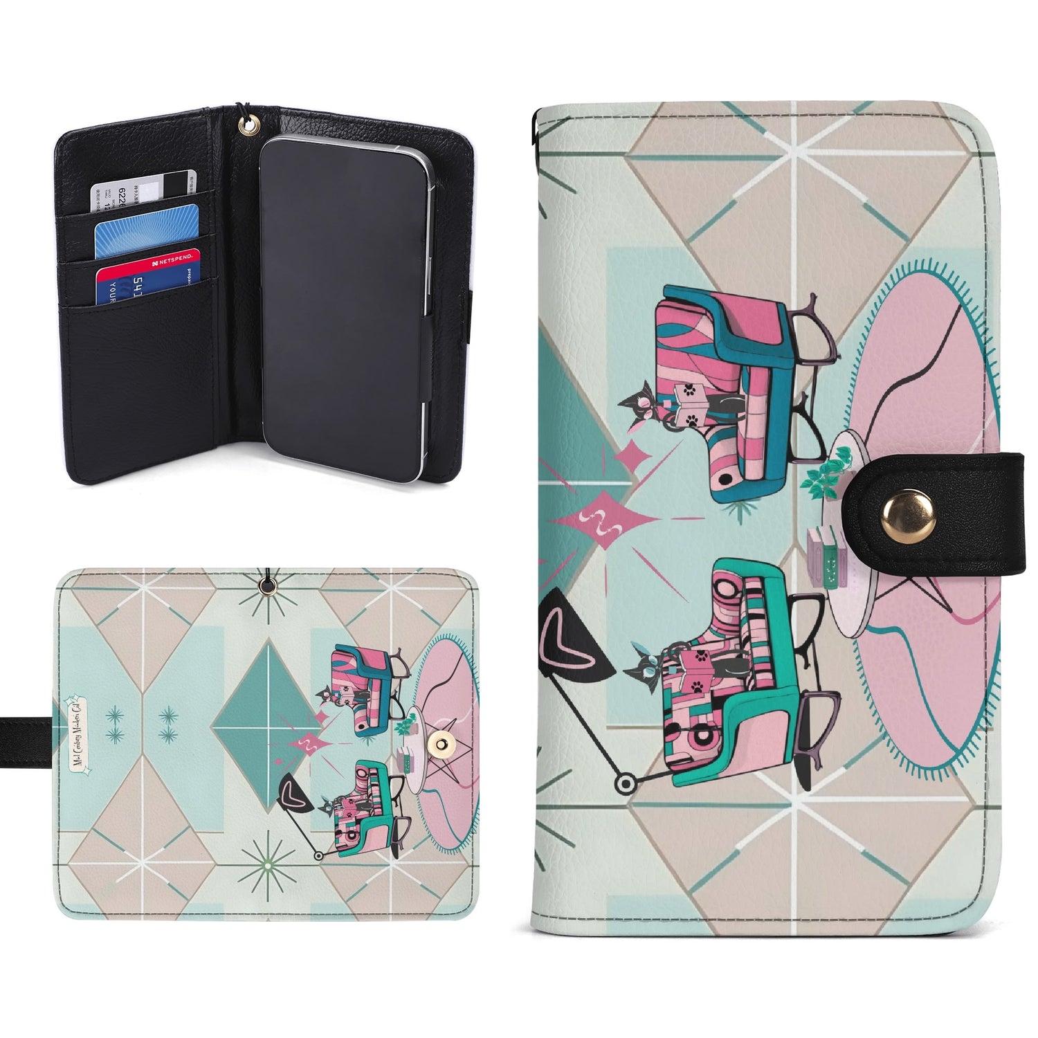 Atomic Cat Mid Mod Starburst Retro Kitschy Flip Phone Case Book Lover, Cat Gifts - Mid Century Modern Gal