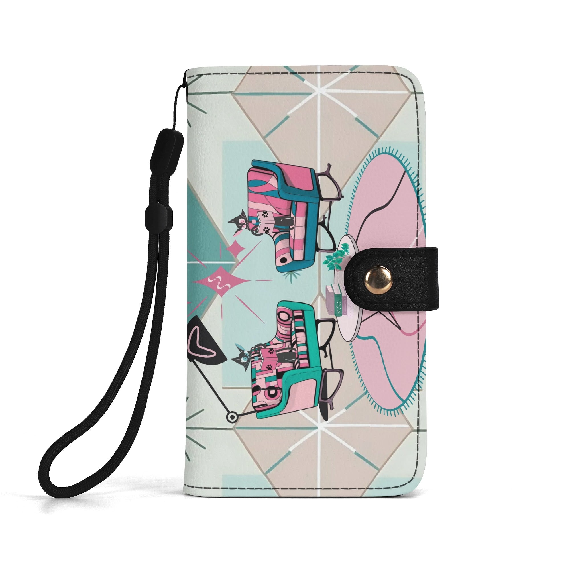 Atomic Cat Mid Mod Starburst Retro Kitschy Flip Phone Case Book Lover, Cat Gifts - Mid Century Modern Gal