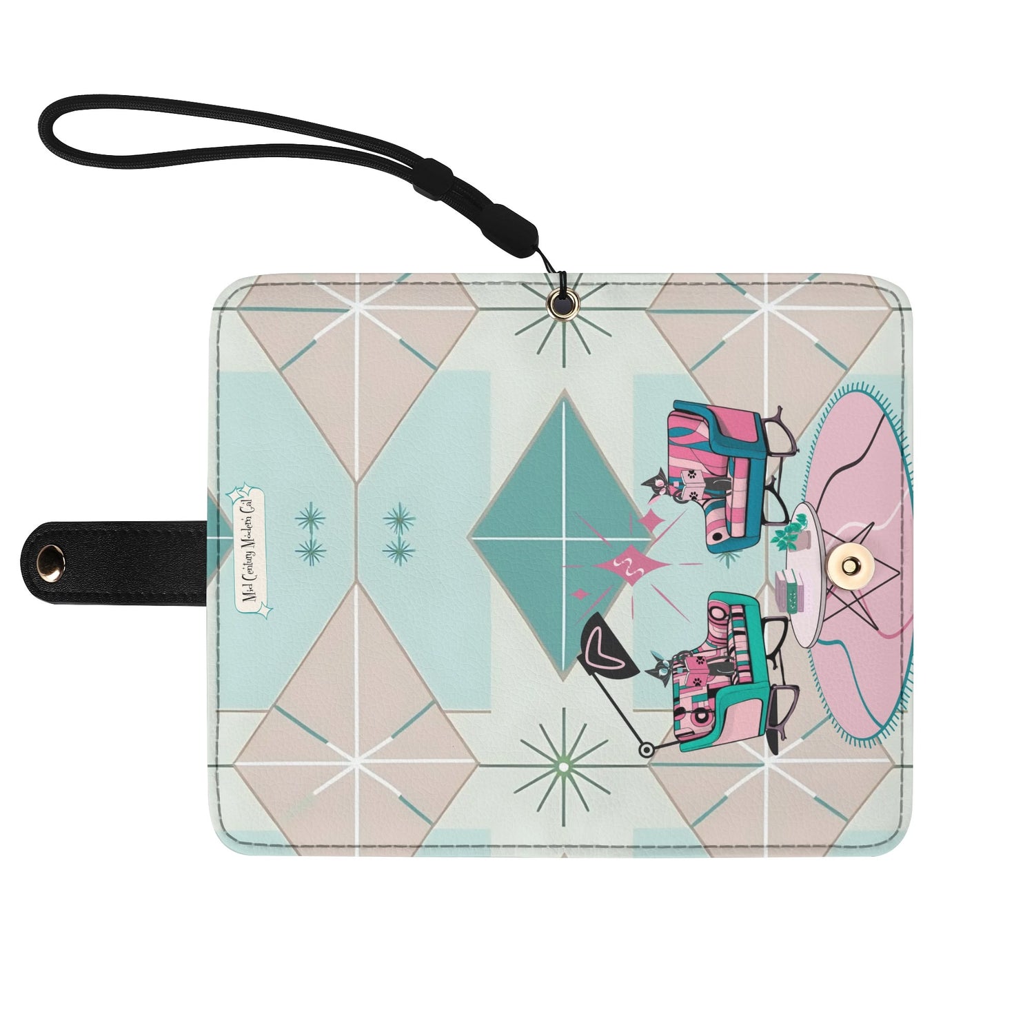 Atomic Cat Mid Mod Starburst Retro Kitschy Flip Phone Case Book Lover, Cat Gifts - Mid Century Modern Gal
