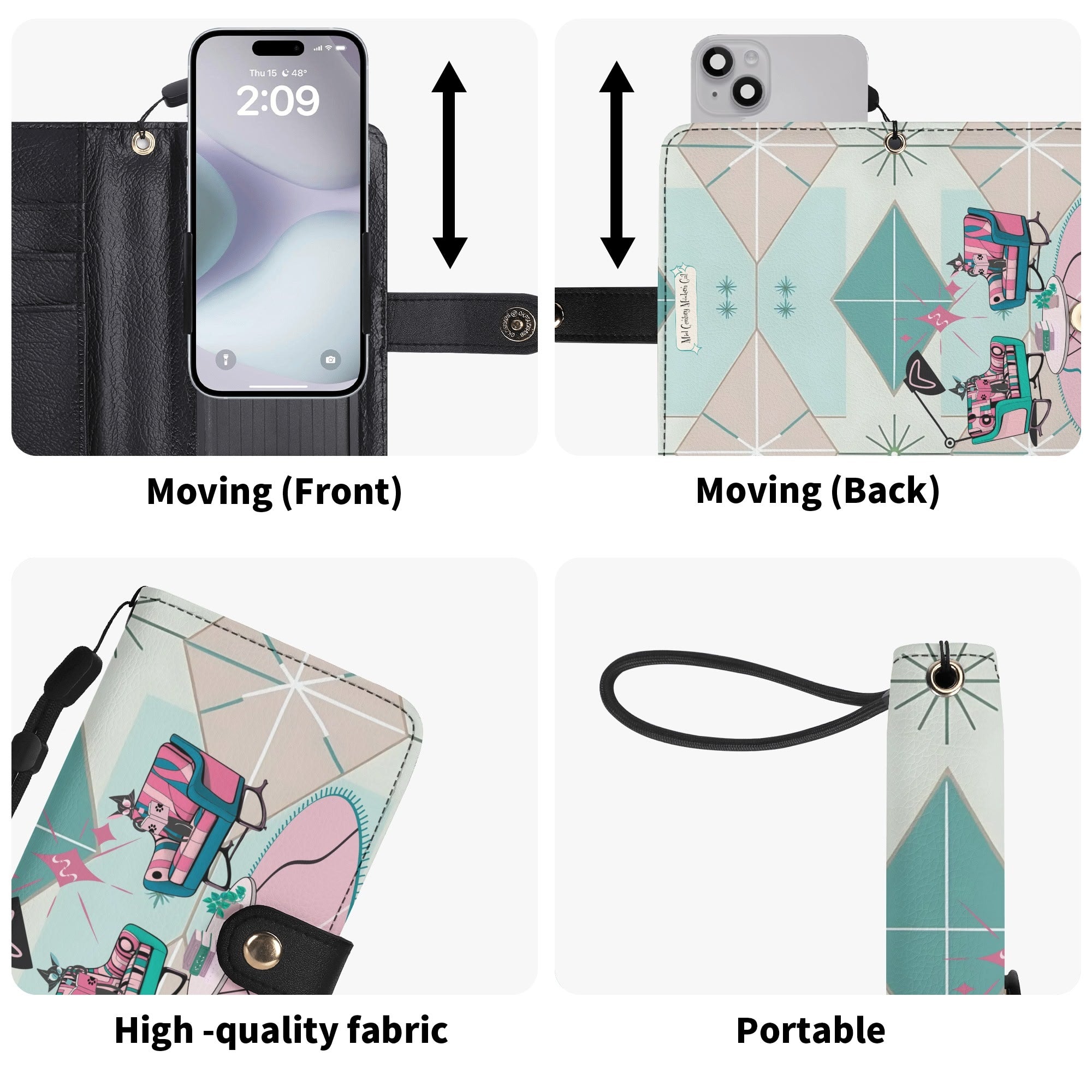 Atomic Cat Mid Mod Starburst Retro Kitschy Flip Phone Case Book Lover, Cat Gifts - Mid Century Modern Gal