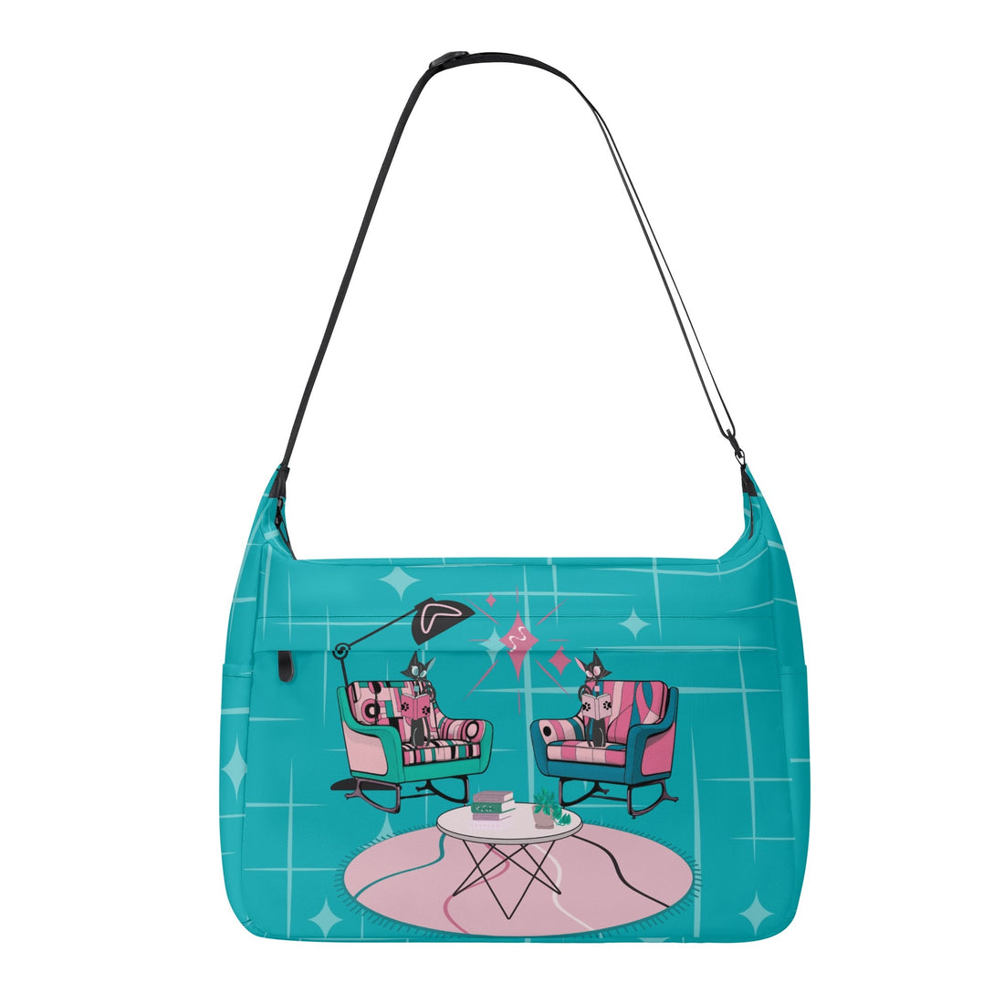 Atomic Cat Hobo Messenger Shoulder Bag For Book Loving Retro Mod Gal - Mid Century Modern Gal