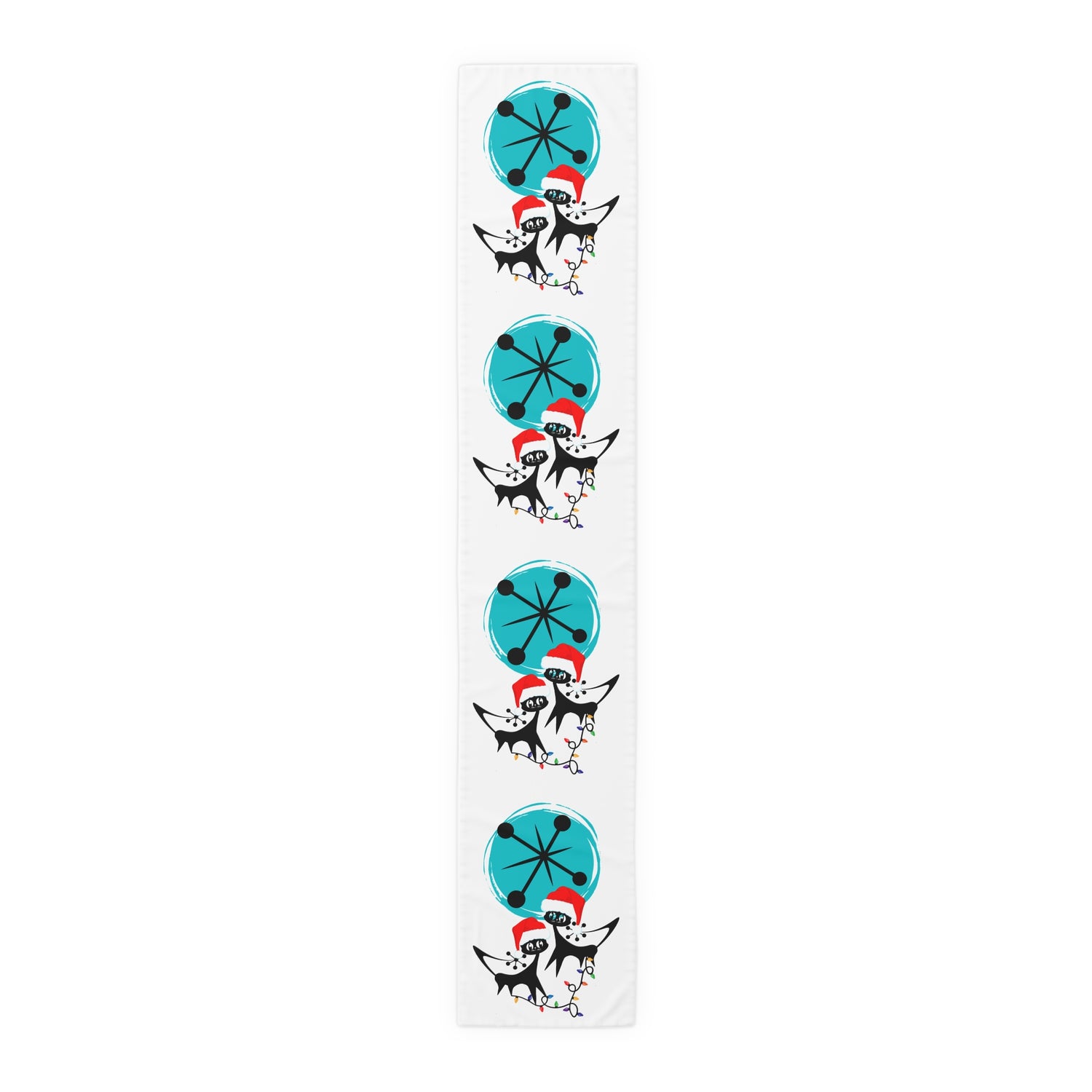 Atomic Cat Retro Christmas Mid Century Modern White MCM Designs Table Runner - Mid Century Modern Gal