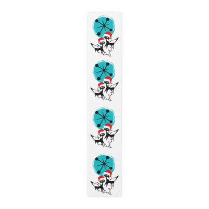 Atomic Cat Retro Christmas Mid Century Modern White MCM Designs Table Runner - Mid Century Modern Gal