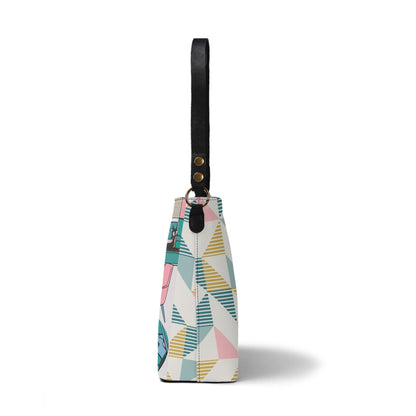 Atomic Cat Bucket Shoulder Bag, Atomic 50s Fashion Bag, Pink, Teal Blue Reversible Design By MCM Gal, Mid Century Mod Kitschy Trendy Purse - Mid Century Modern Gal
