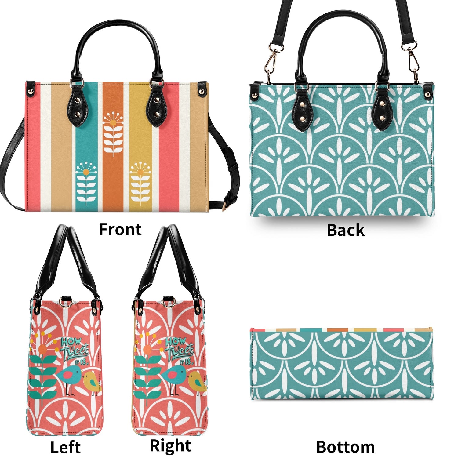 Retro Mod Scandinaian Floral, Birds Spring Summer Mid Century Modern Gal Signature Handbag, Shoulder Bag - Mid Century Modern Gal