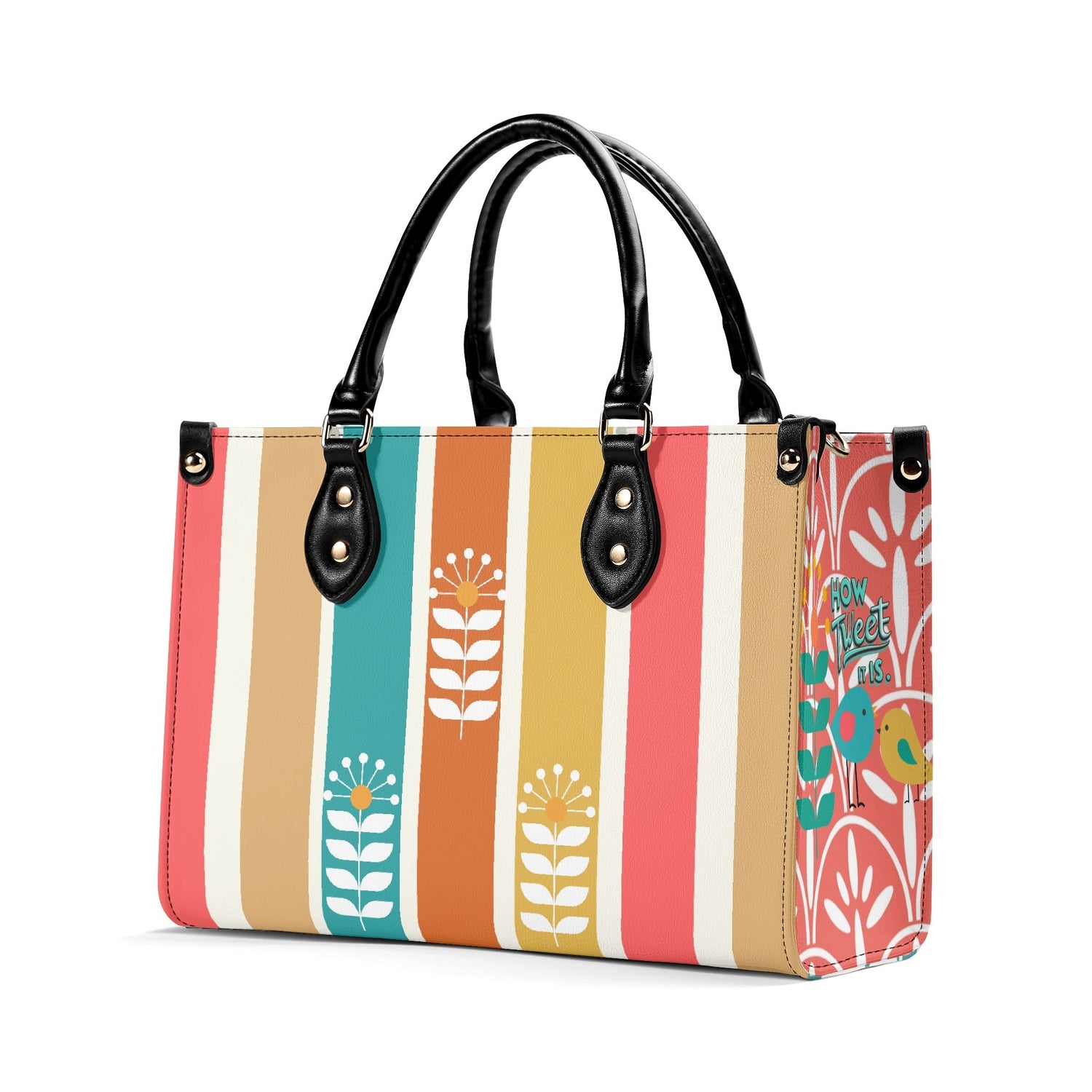 Retro Mod Scandinaian Floral, Birds Spring Summer Mid Century Modern Gal Signature Handbag, Shoulder Bag - Mid Century Modern Gal