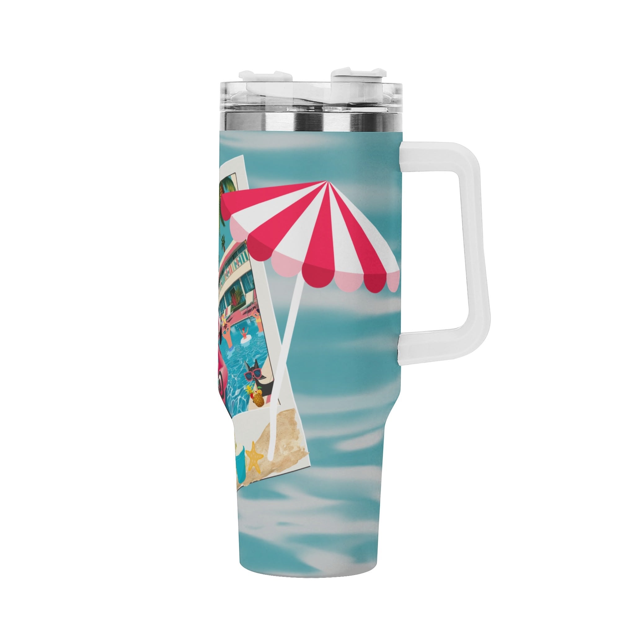 Palm Springs California Hotel, Kitschy Mod Flamingo Retro Cat Stainless Steel Tumbler With Straw - Mid Century Modern Gal