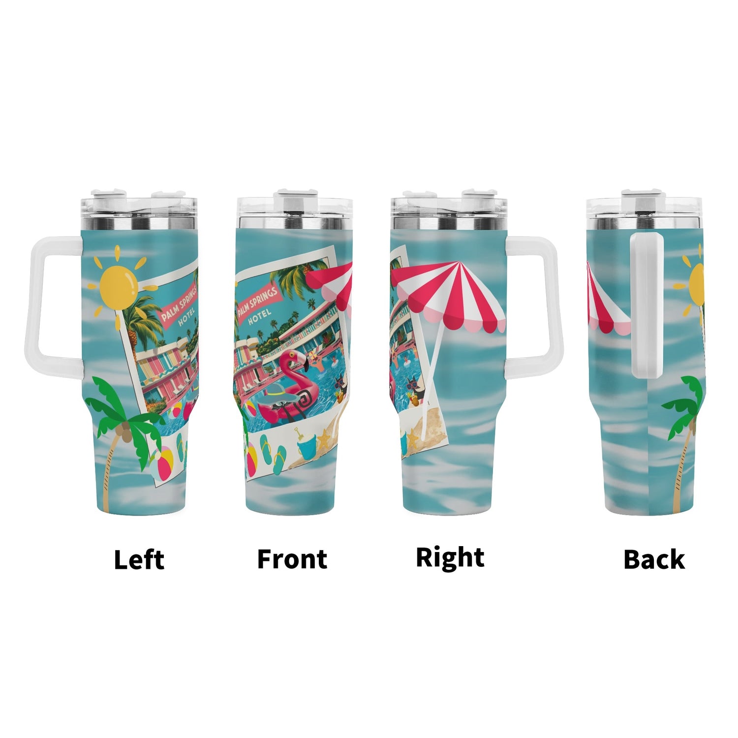 Palm Springs California Hotel, Kitschy Mod Flamingo Retro Cat Stainless Steel Tumbler With Straw - Mid Century Modern Gal