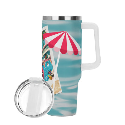 Palm Springs California Hotel, Kitschy Mod Flamingo Retro Cat Stainless Steel Tumbler With Straw - Mid Century Modern Gal