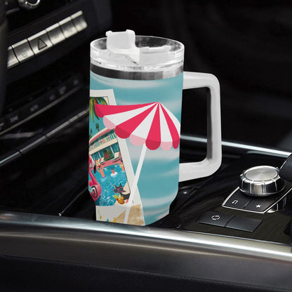 Palm Springs California Hotel, Kitschy Mod Flamingo Retro Cat Stainless Steel Tumbler With Straw - Mid Century Modern Gal