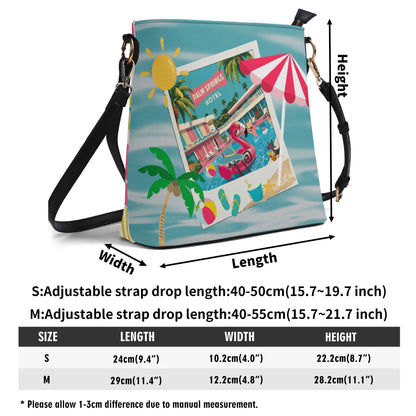 Atomic Cat Bucket, Kitschy Mod Flamingos, Palm Springs Hotel Shoulder Bag, Atomic 50s Fashion Bag, Pink, Aqua, Yellow Reversible Design By MCM Gal, Mid Century Mod Kitschy Trendy Purse - Mid Century Modern Gal