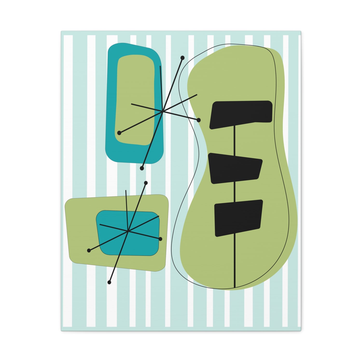 Mid Mod Atomic Age, Aqua Blue, Green, Black, Abstract, Geometric, Retro MCM Wall Canvas Art - Mid Century Modern Gal