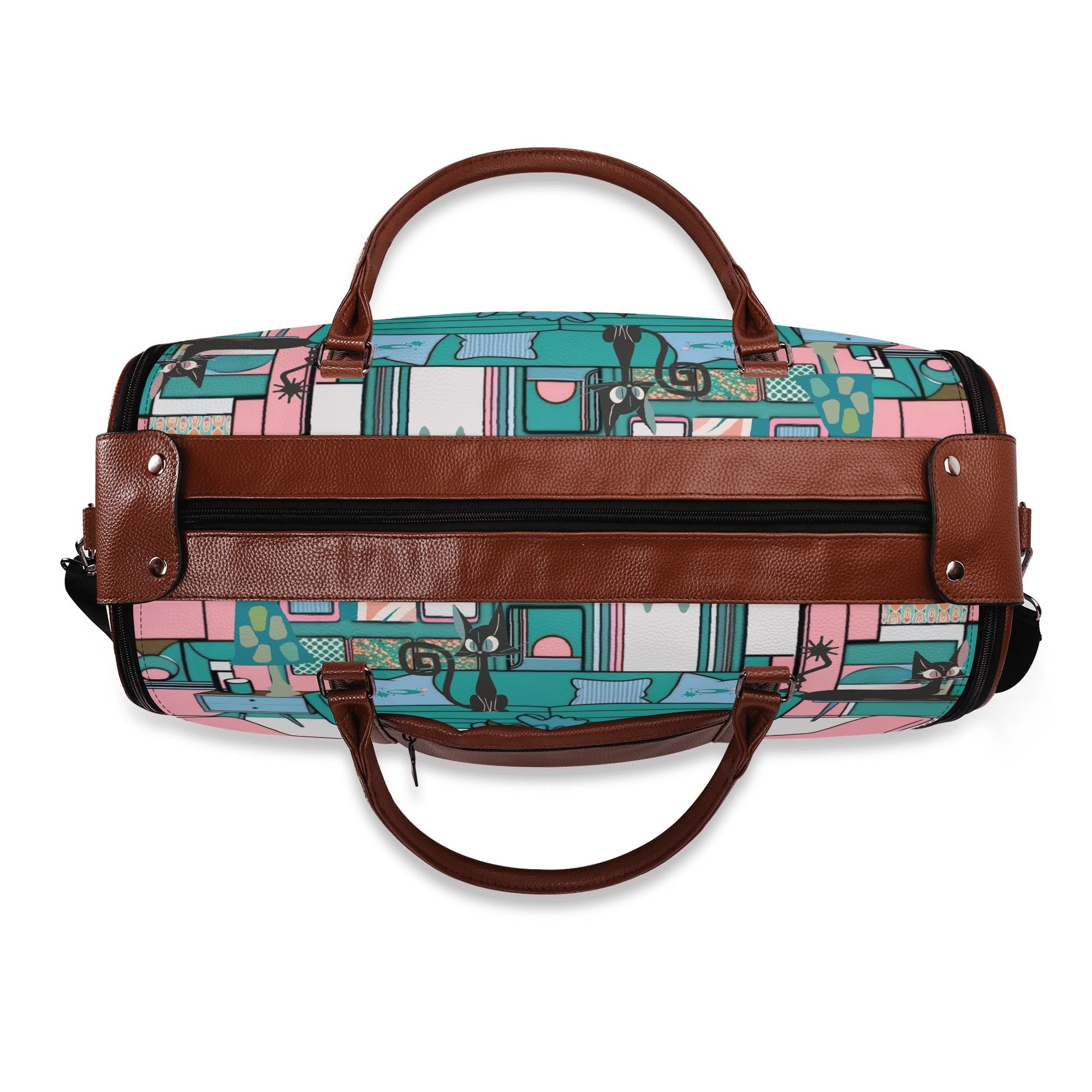 Mid Century Modern Travel Bag, Leisure Mid Mod Atomic Cats, Retro Travel Duffle Trifold Bag - Mid Century Modern Gal