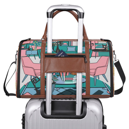 Mid Century Modern Travel Bag, Leisure Mid Mod Atomic Cats, Retro Travel Duffle Trifold Bag - Mid Century Modern Gal