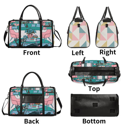 Mid Century Modern Travel Bag, Leisure Mid Mod Atomic Cats, Retro Travel Duffle Trifold Bag - Mid Century Modern Gal