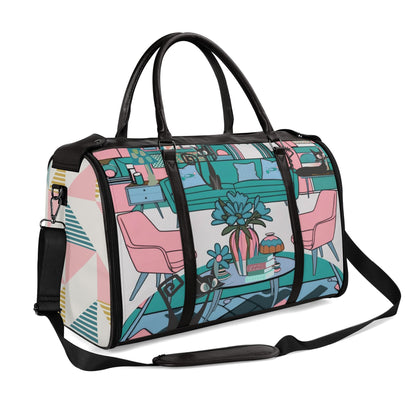 Mid Century Modern Travel Bag, Leisure Mid Mod Atomic Cats, Retro Travel Duffle Trifold Bag - Mid Century Modern Gal