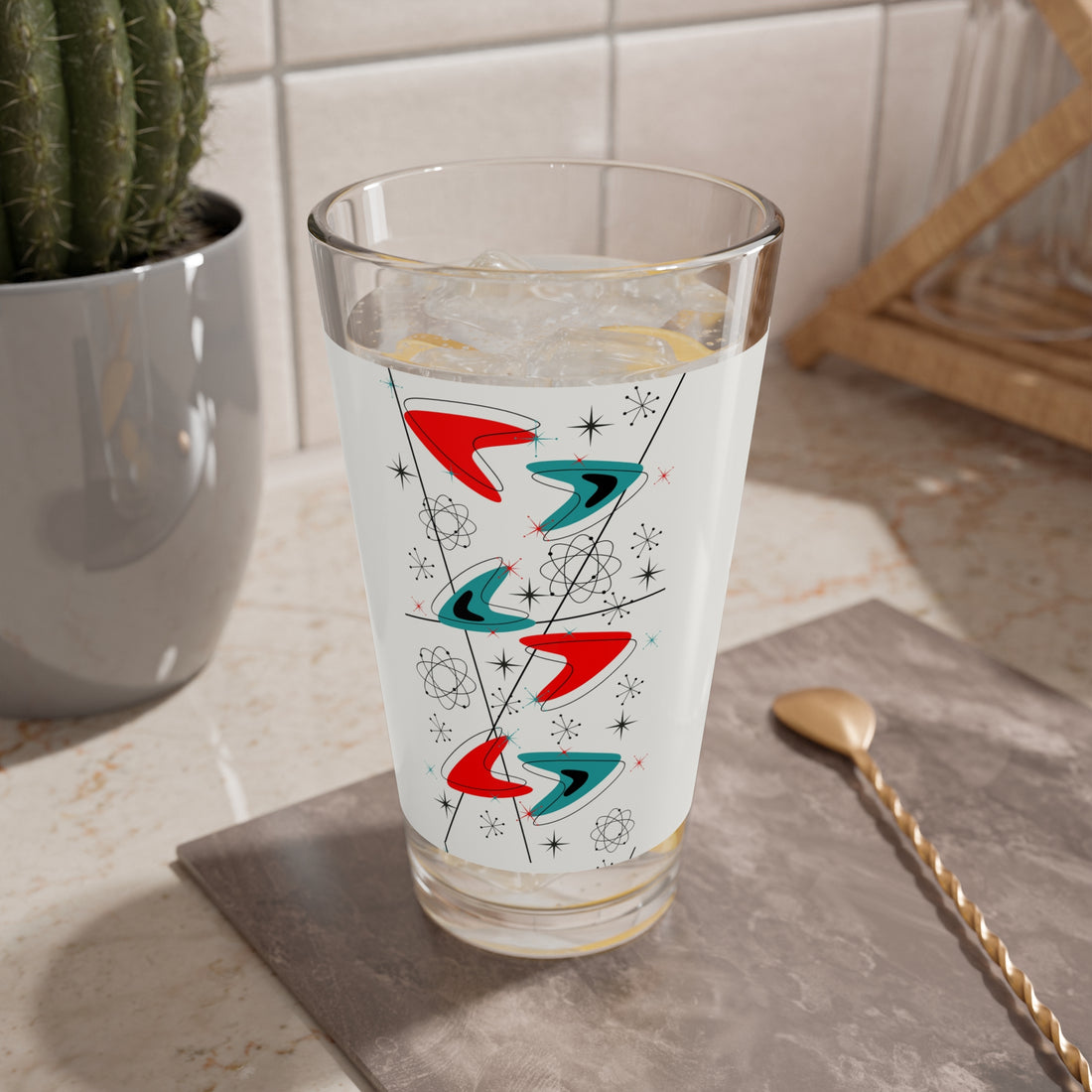 Mid Century Modern Starburst Barware, Atomic Space Age Pint Glass - Mid Century Modern Gal