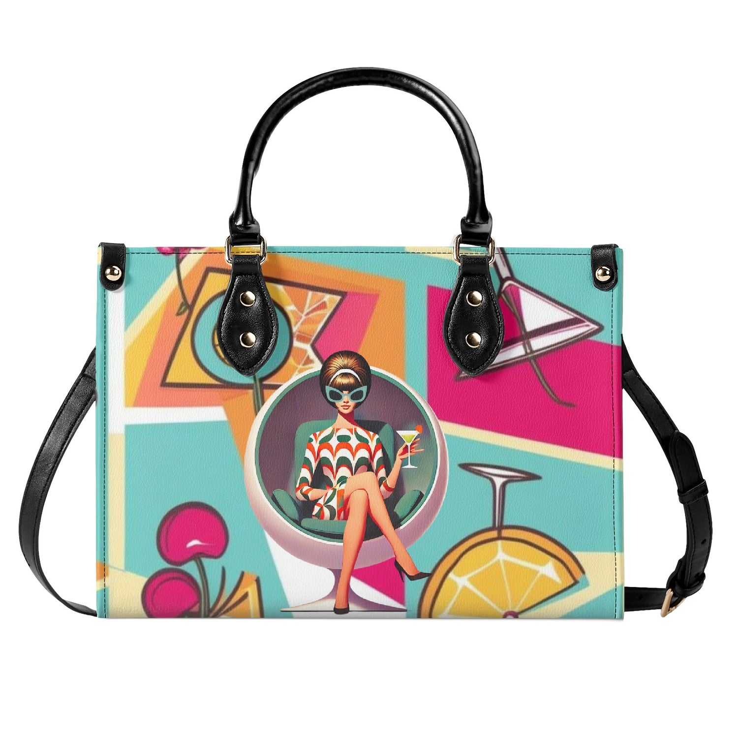 Mid Century Modern Gal Signature Atomic Cat, Atomic Kitschy 60s Gal, Martini Lover Handbag, Shoulder Bag - Mid Century Modern Gal