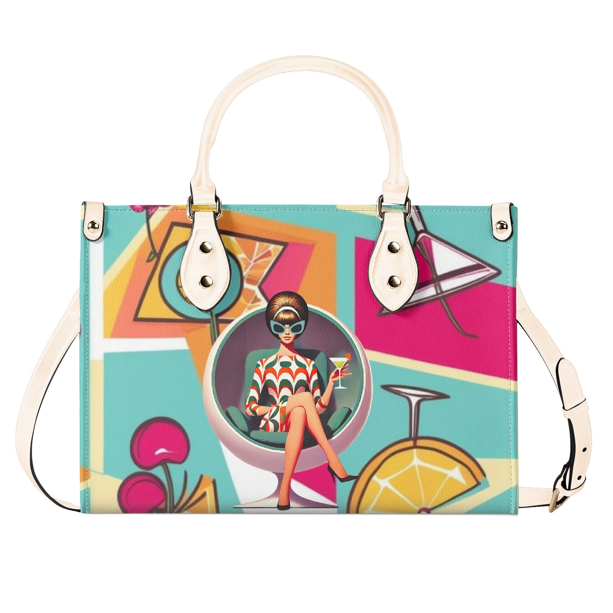 Mid Century Modern Gal Signature Atomic Cat, Atomic Kitschy 60s Gal, Martini Lover Handbag, Shoulder Bag - Mid Century Modern Gal