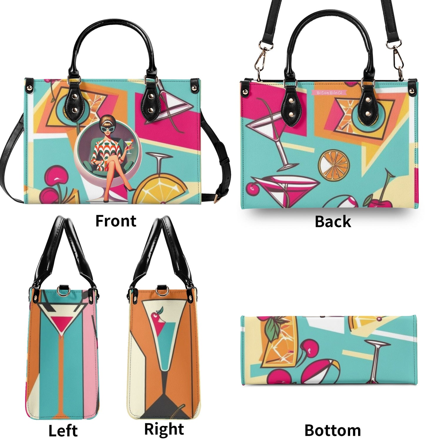 Mid Century Modern Gal Signature Atomic Cat, Atomic Kitschy 60s Gal, Martini Lover Handbag, Shoulder Bag - Mid Century Modern Gal