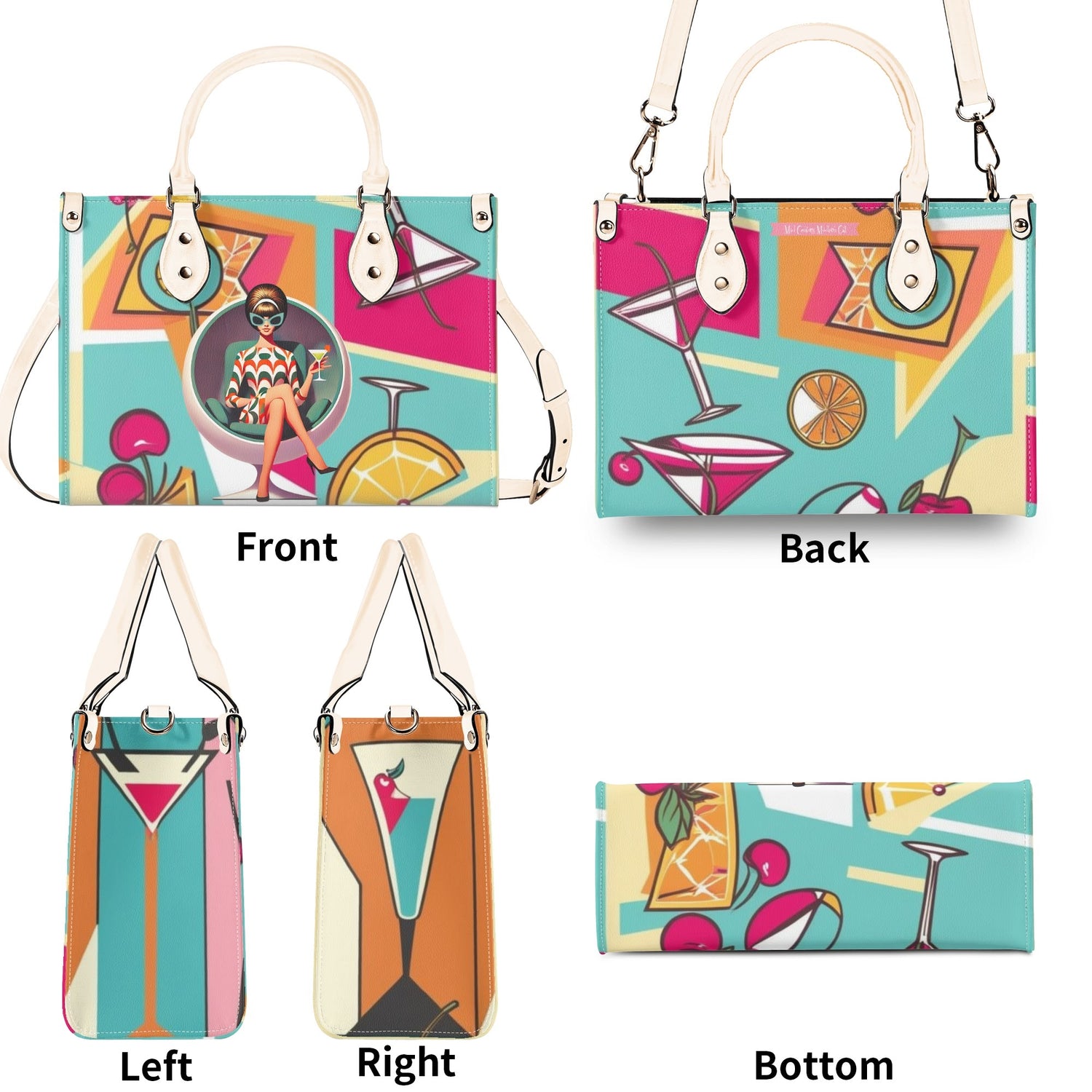 Mid Century Modern Gal Signature Atomic Cat, Atomic Kitschy 60s Gal, Martini Lover Handbag, Shoulder Bag - Mid Century Modern Gal