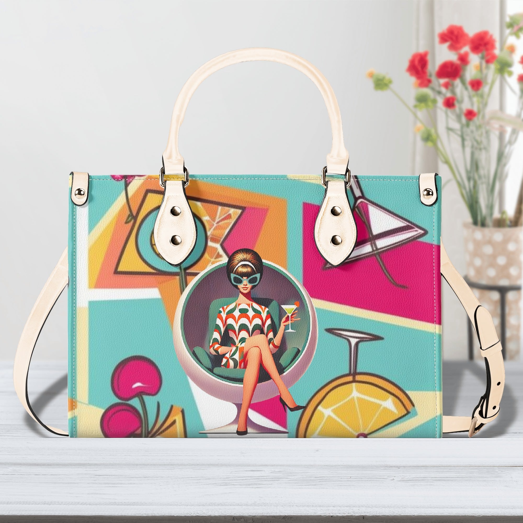 Mid Century Modern Gal Signature Atomic Cat, Atomic Kitschy 60s Gal, Martini Lover Handbag, Shoulder Bag - Mid Century Modern Gal