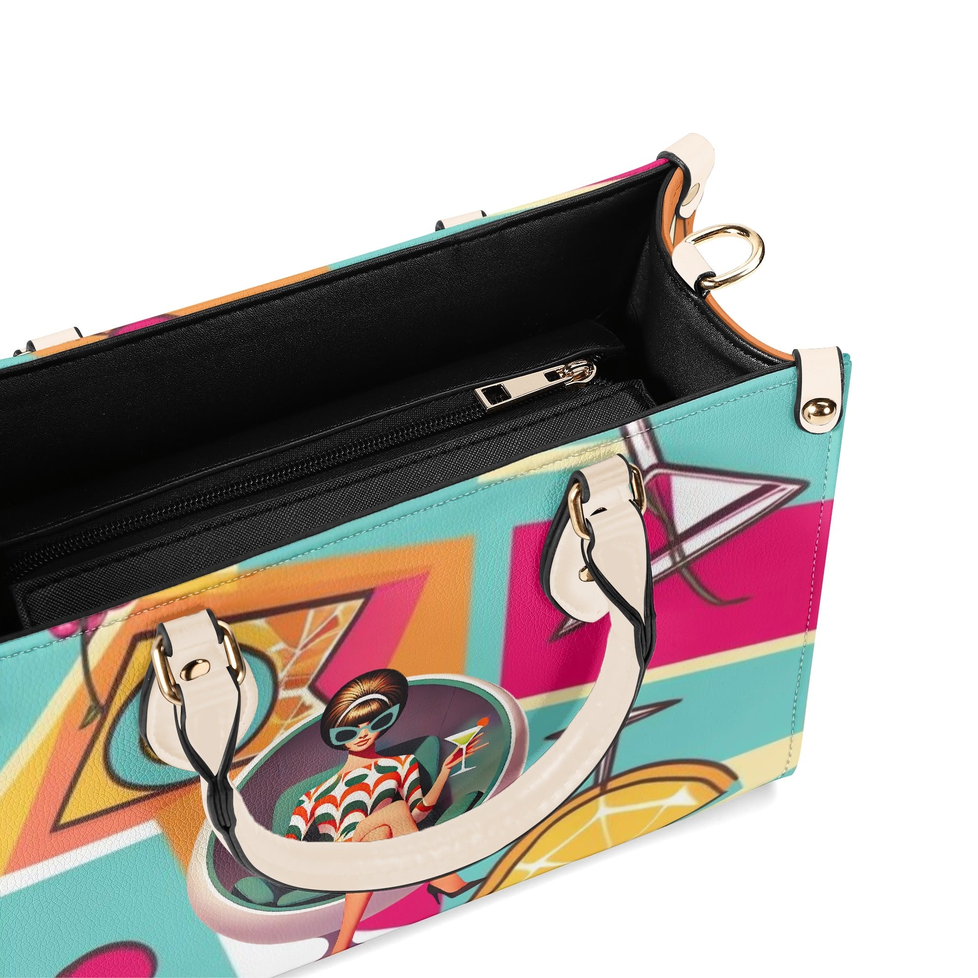 Mid Century Modern Gal Signature Atomic Cat, Atomic Kitschy 60s Gal, Martini Lover Handbag, Shoulder Bag - Mid Century Modern Gal