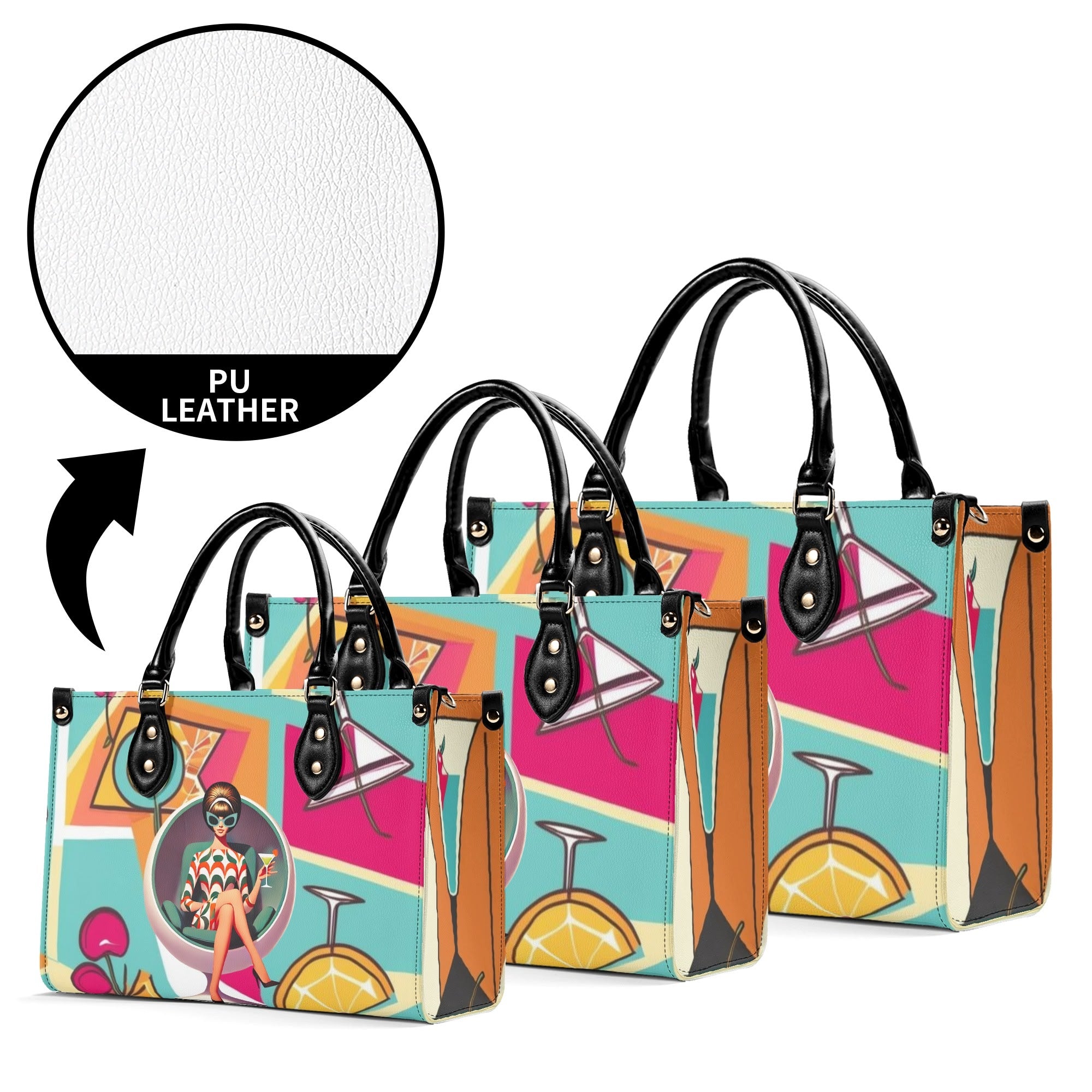 Mid Century Modern Gal Signature Atomic Cat, Atomic Kitschy 60s Gal, Martini Lover Handbag, Shoulder Bag - Mid Century Modern Gal