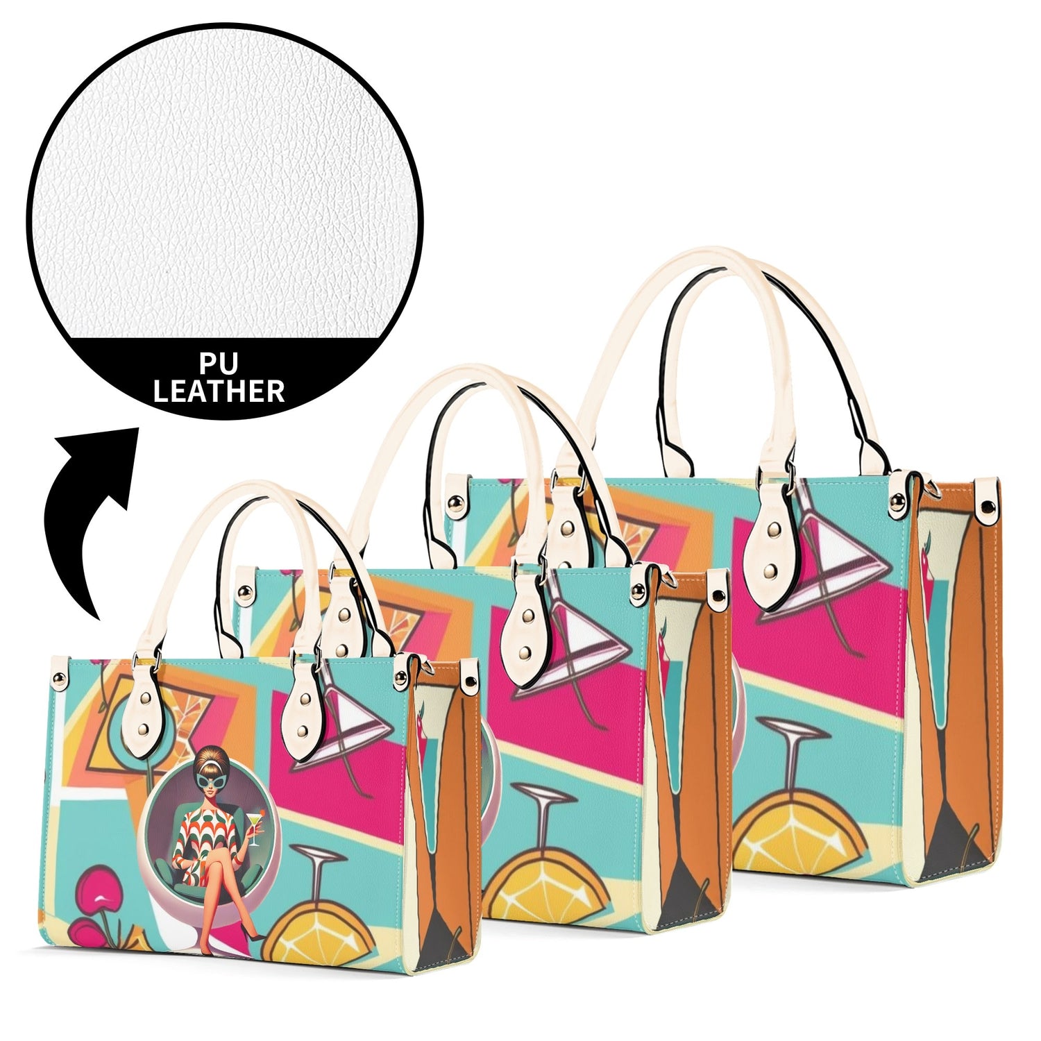 Mid Century Modern Gal Signature Atomic Cat, Atomic Kitschy 60s Gal, Martini Lover Handbag, Shoulder Bag - Mid Century Modern Gal