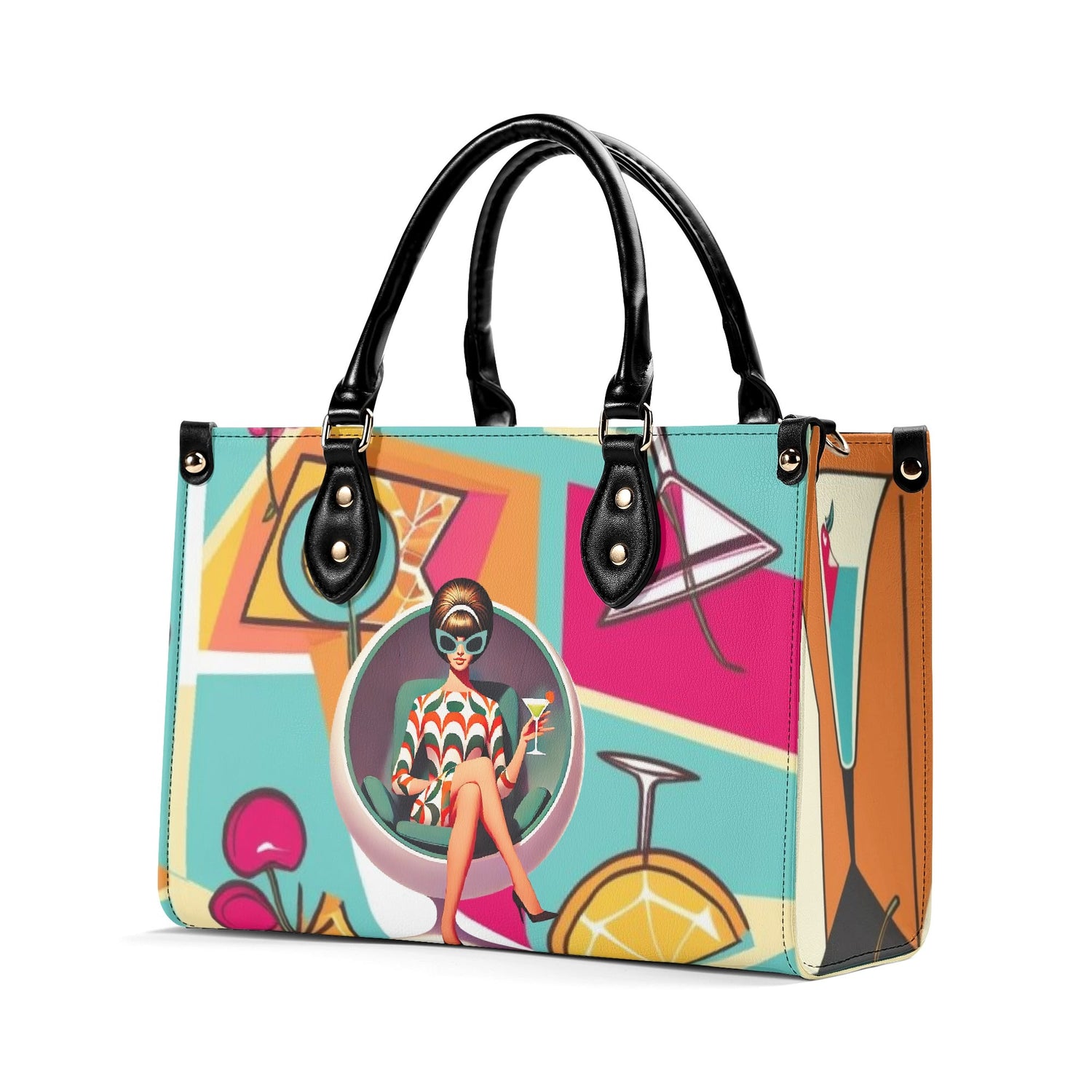 Mid Century Modern Gal Signature Atomic Cat, Atomic Kitschy 60s Gal, Martini Lover Handbag, Shoulder Bag - Mid Century Modern Gal