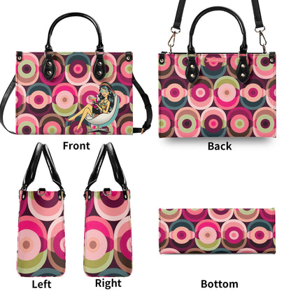 Mid Century Modern Gal Signature Atomic Cat And Hippie Mod Gal, Retro Orbs Summer Vibes Handbag - Mid Century Modern Gal