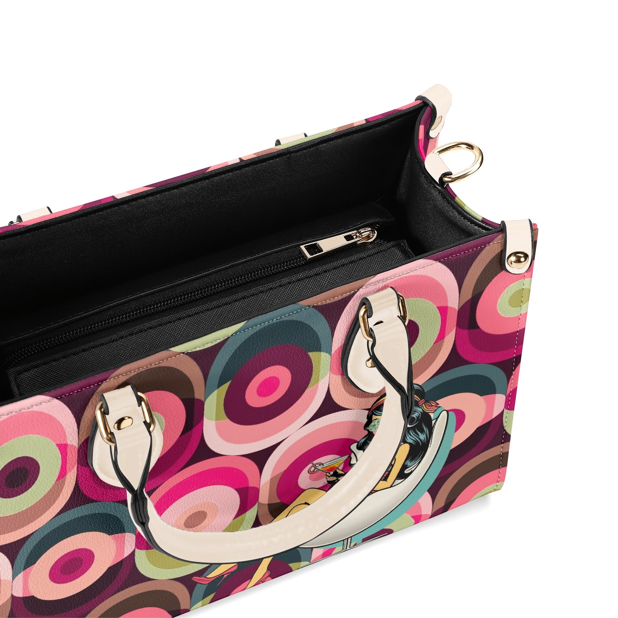 Mid Century Modern Gal Signature Atomic Cat And Hippie Mod Gal, Retro Orbs Summer Vibes Handbag - Mid Century Modern Gal