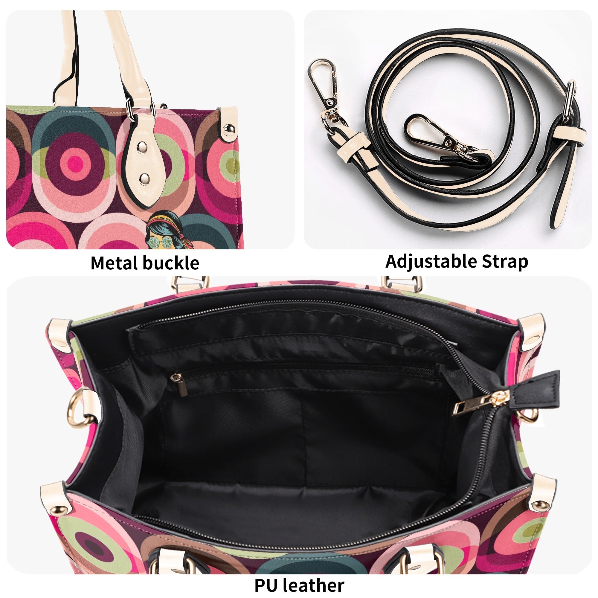 Mid Century Modern Gal Signature Atomic Cat And Hippie Mod Gal, Retro Orbs Summer Vibes Handbag - Mid Century Modern Gal
