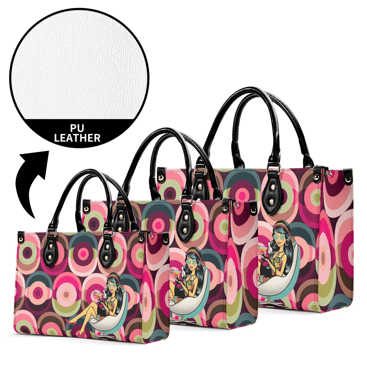 Mid Century Modern Gal Signature Atomic Cat And Hippie Mod Gal, Retro Orbs Summer Vibes Handbag - Mid Century Modern Gal