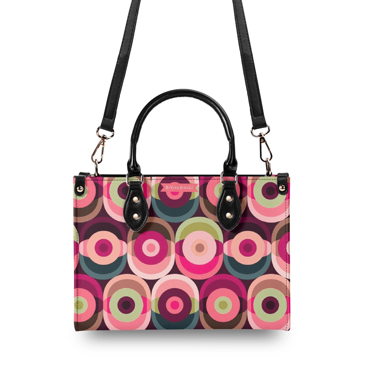 Mid Century Modern Gal Signature Atomic Cat And Hippie Mod Gal, Retro Orbs Summer Vibes Handbag - Mid Century Modern Gal