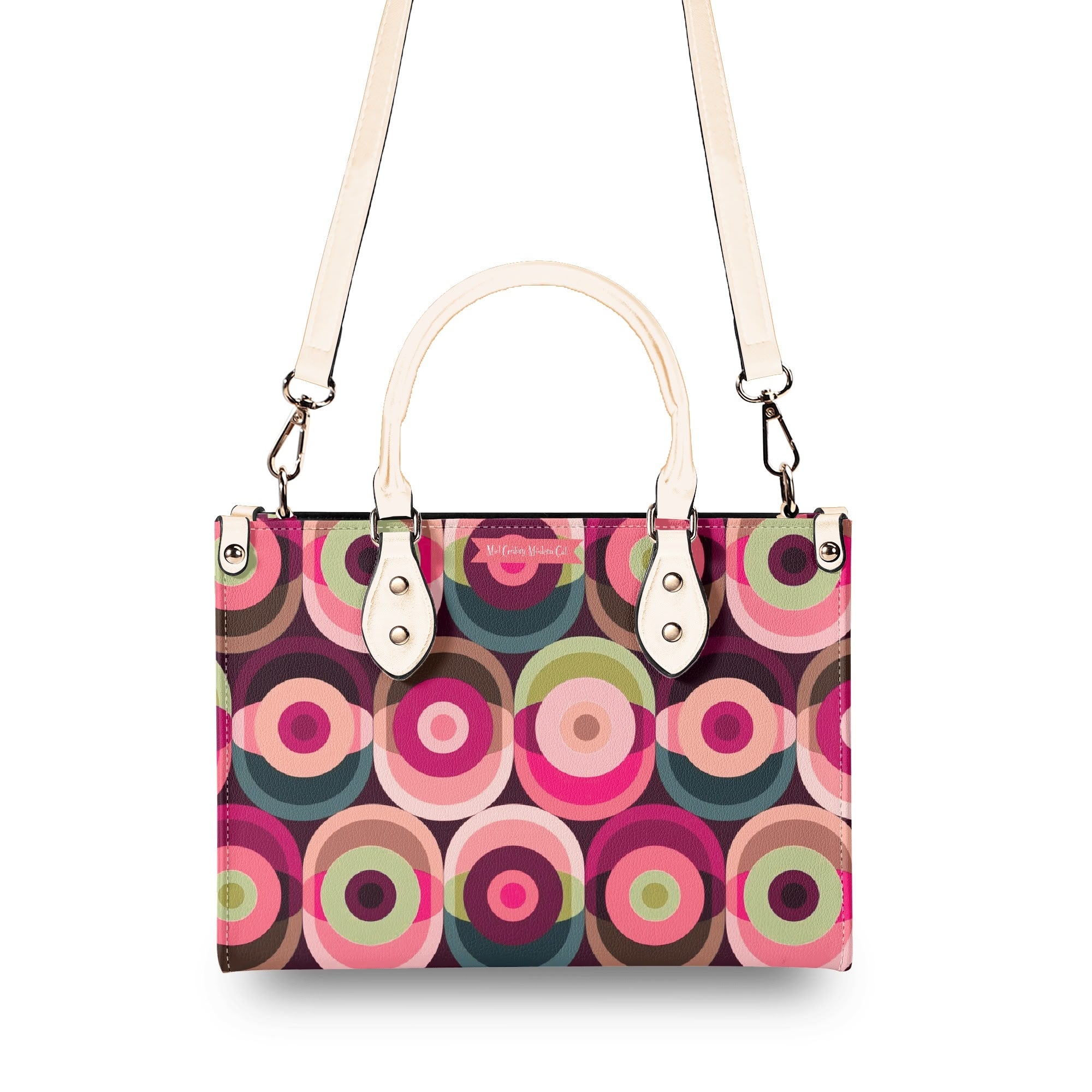 Mid Century Modern Gal Signature Atomic Cat And Hippie Mod Gal, Retro Orbs Summer Vibes Handbag - Mid Century Modern Gal