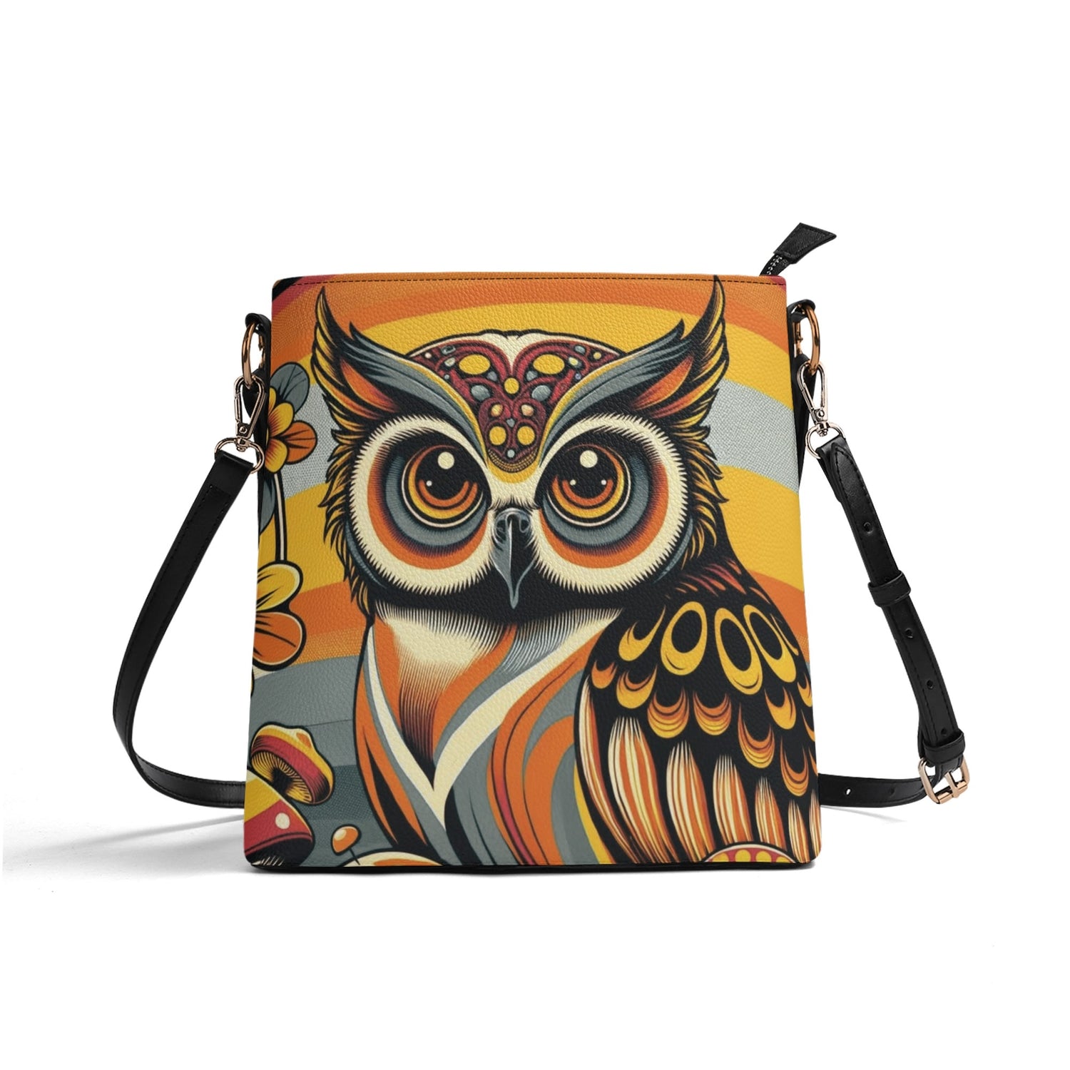 70s Retro Owl Groovy Mushroom Hip Mid Mod Bucket Bag - Mid Century Modern Gal